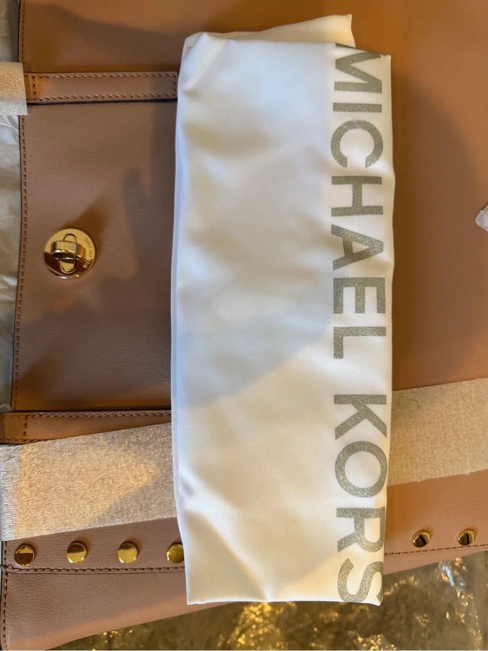 Michael Kors Pink Leather Tote Bag with gold studs